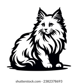 cute sitting cat vector sketch, Maine Coon breed 