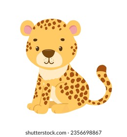 Cute sitting cheetah. Cartoon illustration for kids. Safari animal