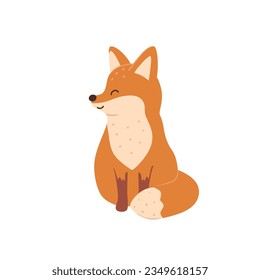 Cute sitting childish fox . Doodle vector illustration.
