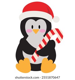 Cute sitting Christmas penguin  vector cartoon illustration