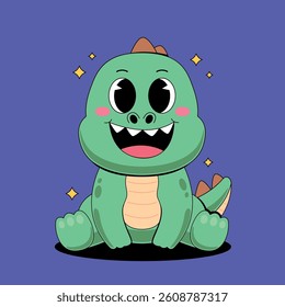 Cute sitting dinosaur cartoon illustration