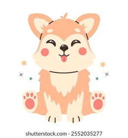 Cute sitting dog. Corgi puppy. Animal in childish style. Childrens character.