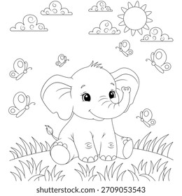 Cute Sitting Elephant Coloring Page for Kids
