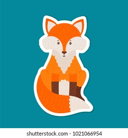 Cute sitting fox. Isolated icon on blue background