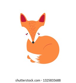 Cute sitting fox in modern simple style. Isolated illustration forest animal.