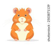 Cute sitting Hamster icon front view. Happy home rodent animal. Hamster pet. Vector illustration isolated on white background.