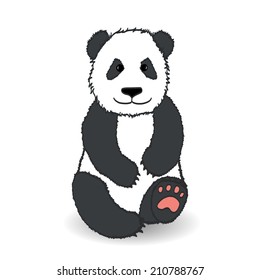 Cute sitting hand drawn panda isolated on white background.