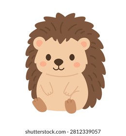 Cute sitting hedgehog with soft spines, rosy cheeks, and simple woodland vector details.