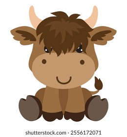 Cute sitting Highland baby cow vector cartoon illustration