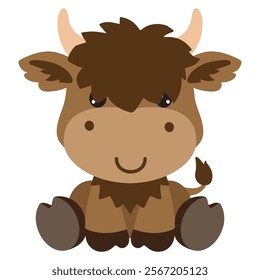 Cute sitting  Highland baby cow vector cartoon illustration