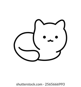 Cute sitting kawaii cat. Black and white illustration, hand drawn coloring. Black and white illustration, hand drawn coloring.