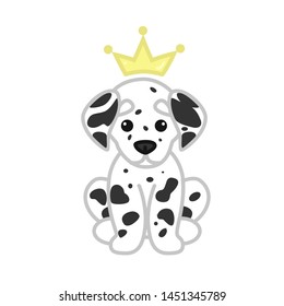 Cute Sitting King Dalmatian Puppy Dog Vector Cartoon Illustration for Greeting Cards, Kids T-Shirt and Website