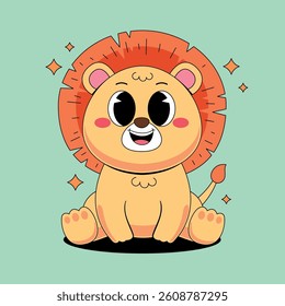 Cute sitting lion cartoon illustration