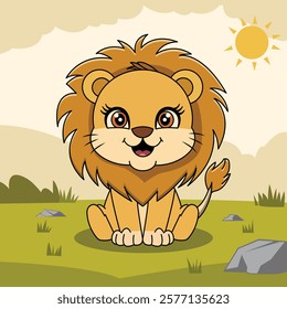 Cute Sitting Lion Cartoon Vector Icon Illustration - Animal Nature Concept
