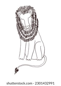 Cute sentado león dibujado a mano ilustración de caricatura, sketch. Arte de línea, diseño de estilo de dibujo, vector aislado. Animales tropicales, vida silvestre de la jungla, gatos grandes, safari, naturaleza, elemento impreso