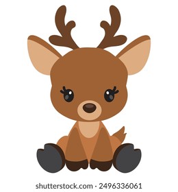 Cute sitting little baby reindeer vector cartoon illustration