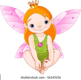 Cute sitting  little fairy Princess with crown