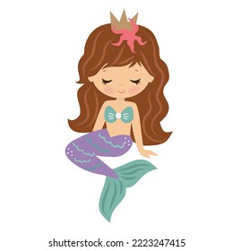 Cute sitting mermaid vector cartoon illustration