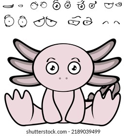 cute sitting mexican axolotl character cartoon expressions set collection, illustration vector format 