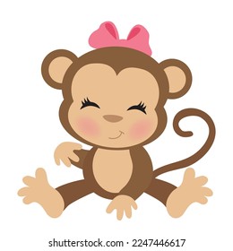 Cute sitting monkey girl vector cartoon illustration