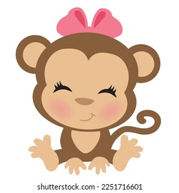 Cute sitting monkey girl vector cartoon illustration