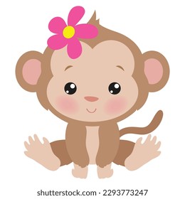 Ilustración de dibujos animados de niñas portadoras de monos sentados