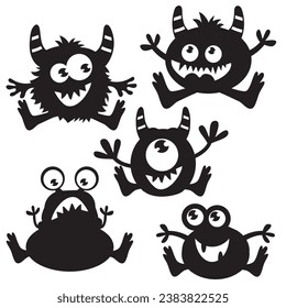 Cute sitting monsters vector cartoon illustration