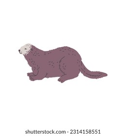 Cute sitting otter marine mammal flat style, vector illustration isolated on white background. Decorative design element, smiling sea animal with long tail