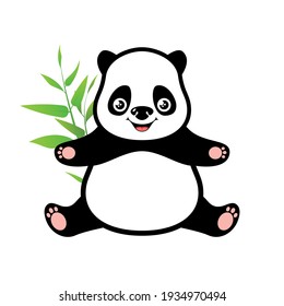 Cute sitting panda with bamboo icon vector. Adorable baby panda icon isolated on a white background. Cheerful giant panda bear clip art
