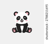 Cute Sitting Panda Character Smiling Flat Vector Illustration Kawaii Bear Clipart