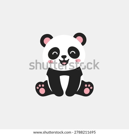 Cute Sitting Panda Character Smiling Flat Vector Illustration Kawaii Bear Clipart