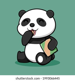 cute sitting panda design eating chips