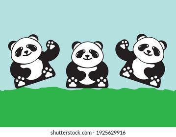 Cute sitting pandas. Vector isolated. Asian bears. 