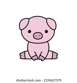 Cute sitting pig vector doodle illustration
