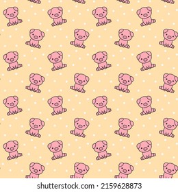 Cute sitting pig vector doodle seamless pattern
