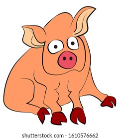 cute sitting pink pig whit big eyes
