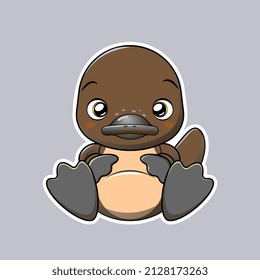 Cute sitting platypus. Mascot. Flat cartoon style.