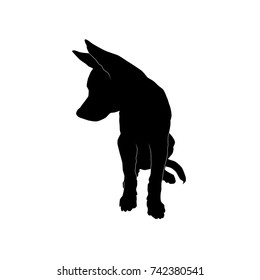 cute sitting puppy looking at the side vector black silhouette isolated on white background