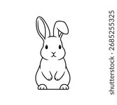 Cute Sitting Rabbit Front View Line Art - Adorable Hand-Drawn Black and White Outline of a Bunny for Coloring Book or Easter Project