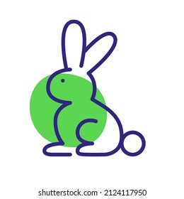 Cute sitting rabbit with long ears. Pixel perfect, editable stroke color icon