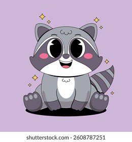 Cute sitting raccoon cartoon illustration