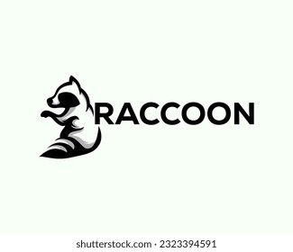 cute sitting raccoon side view logo icon symbol design template illustration inspiration
