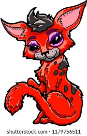 Cute sitting red cat illustration, hand drawn. Happy ginger kitten.