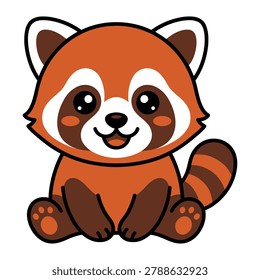 Cute Sitting Red Panda Cartoon Character Vector Illustration