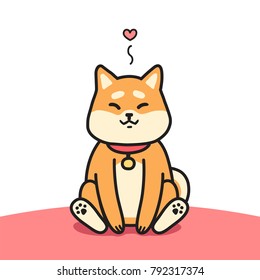 Cute sitting shiba inu dog and heart vector illustration.