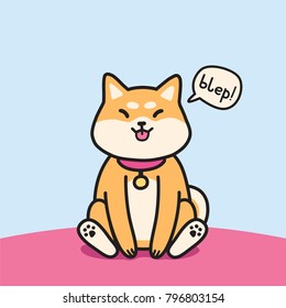 Cute sitting shiba inu dog with tongue outside vector illustration.