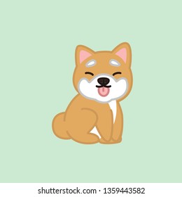 Cute Sitting Shiba Inu With Tongue Out From Side Cartoon Vector Illustration