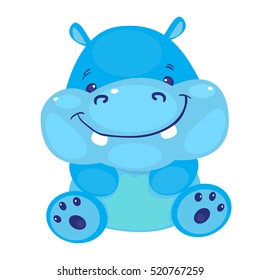 Cute Sitting Smiling Blue Hippo