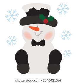 Cute sitting  snowman  vector cartoon flat style illustration