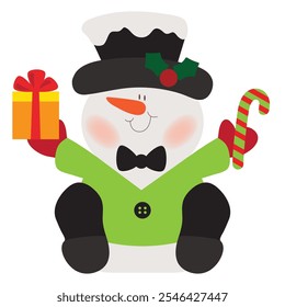 Cute sitting  snowman  vector cartoon flat style illustration